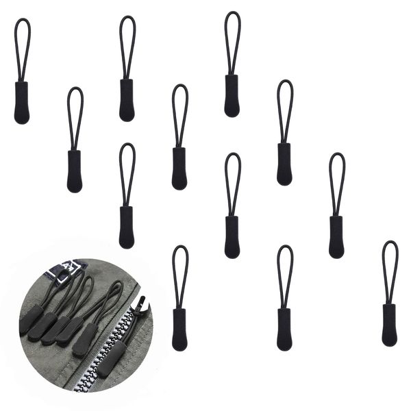 Aidi Zip Puller Replacement, 12PCS Zipper Pulls, Fix a Zipper Fix Zip Puller, Black Zipper Pull Replacement for Backpacks, Tents, Trolley Cases, Traveling Cases, and Jackets, Zip Repair