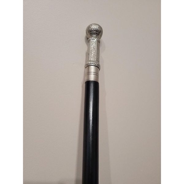 Wooden Walking Stick Cane Brass Embossed Pillar Handle Nickle Finish