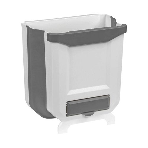 Taylor & Brown Folding Hanging Trash Can, Collapsible Home Recycle Trash Cans 9 litre Waste Bins Gabage Storage For Home Kitchen Cabinet Bathroom Car Office, White/Grey