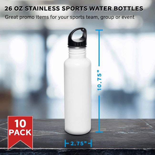 Stainless Steel Water Bottles 26 oz. Set of 10, Bulk Pack