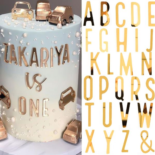 ENYACOS 54Pcs Gold Acrylic Buchstaben Deko Torte,Buchstaben für Torte,Tortendeko Name,Cake Topper Name,Torten Deko,2 Sets A-Z Tortendeko Set für Hochzeit Geburtstag Jubiläum Party Feier (A)