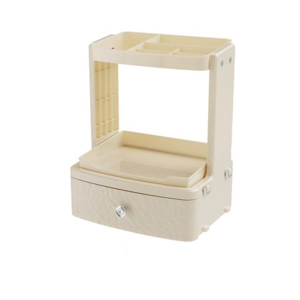 LONGYI Cosmetic Storage Box, 3 Tiers, Large Capacity, Drawer, Cosmetic Storage, Bathroom, Vanity, Washroom, Storage Box, Cosmetics Storage, Easy Organization, Small Item Storage, Multifunctional, Cosmetic Box, Cream Yellow, Width 27 x Depth 21 x Height 33