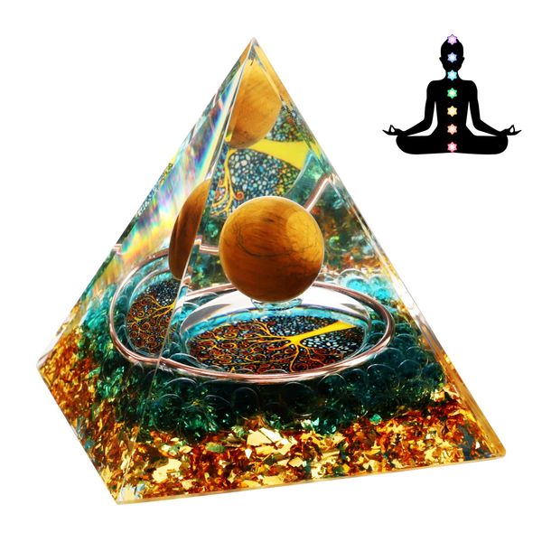 Ckbuity Crystal Orgone Pyramid, Moonstone Crystal Ogan Chakra Energy Tower, Tree of Life Orgonite Pyramid, Positive Energy Generator, Symbolizes Careeer Breakthrough, Safety, Health - 6 cm