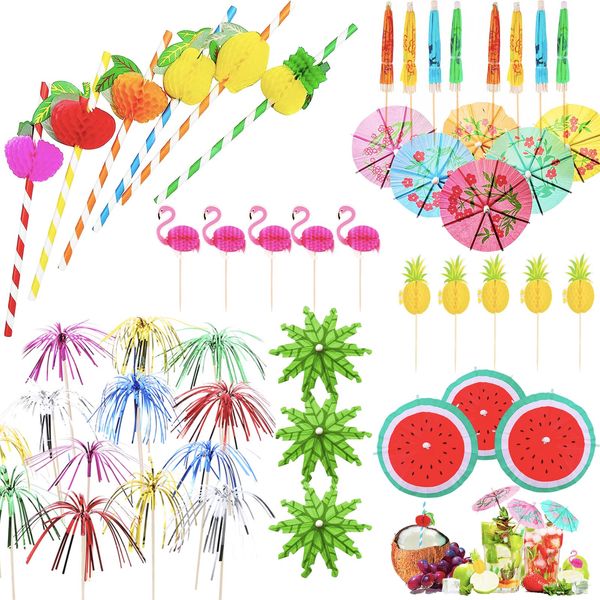 120P Cocktail Umbrellas Cocktail Accessories for Drinks,Cocktail Party Decorations with Paper Umbrellas,Sparkler Sticks, Straws Party Pack Cocktails for Drinks,Beach, Summer, Wedding, Music Festival