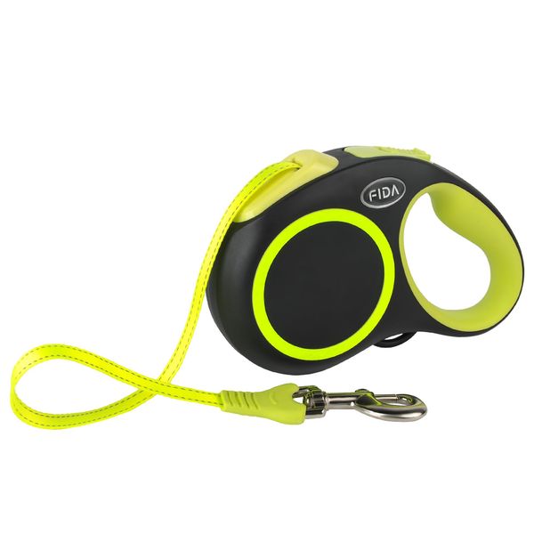 Fida Retractable Dog Leash, Reflective 16ft Heavy Duty Pet Walking Leash for Small/Medium Dog up to 26 lbs, Tangle Free. One-Hand Brake (Small, Neon Yellow)