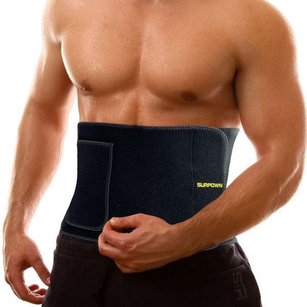 SURPOWN Waist Trainer Damen Herren, Bauchweggürtel, Neopren Saunagürtel Schwitzgürtel Bauch gürtel, Fitnessgürtel Männer und Frauen, Bauchgurt Sport Fitness Sweat Taille Trimmer AB Trainer Schwarz S