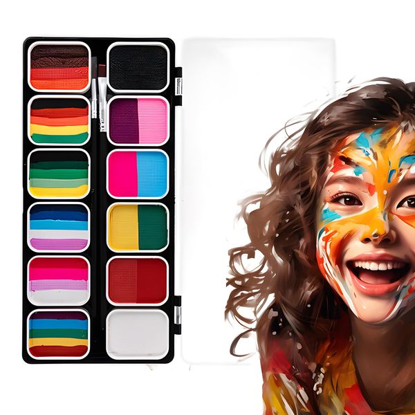 Face Painting Kit, Non-Toxic Face Paint Set with Stencils Brushes and Palette for Halloween Christmas Festivals Body Paint Makeup