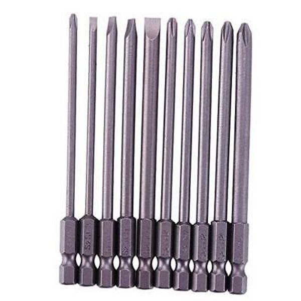 10pcs 1/4 Inch Hex Shank Long Magnetic Screwdriver Bits Set 4 in Power Tools