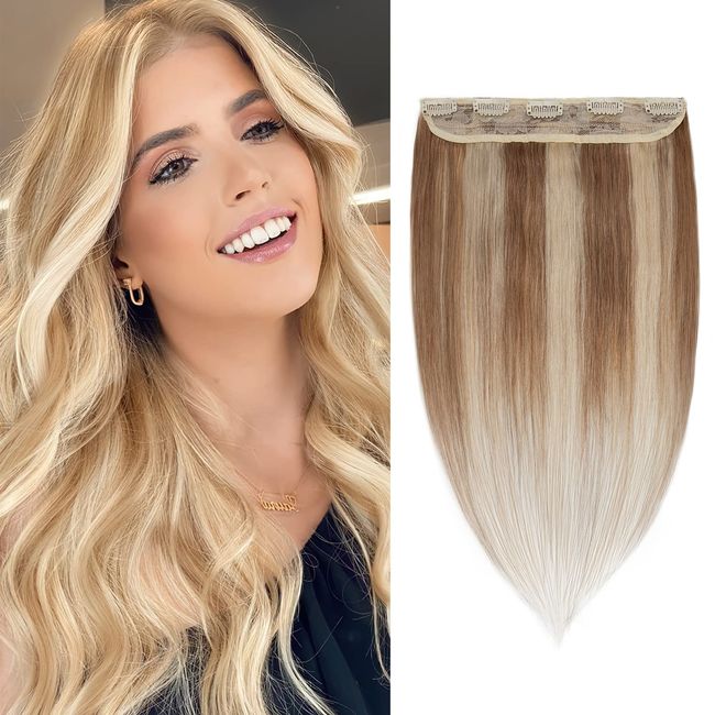 Benehair Clip in Hair Extensions Real Human Hair Ombre Light Brown Mixed Bleach Blonde Hair Extensions 10inch Long Straight Remy Hair Brazilian Double Weft Real Human Hair Extensions