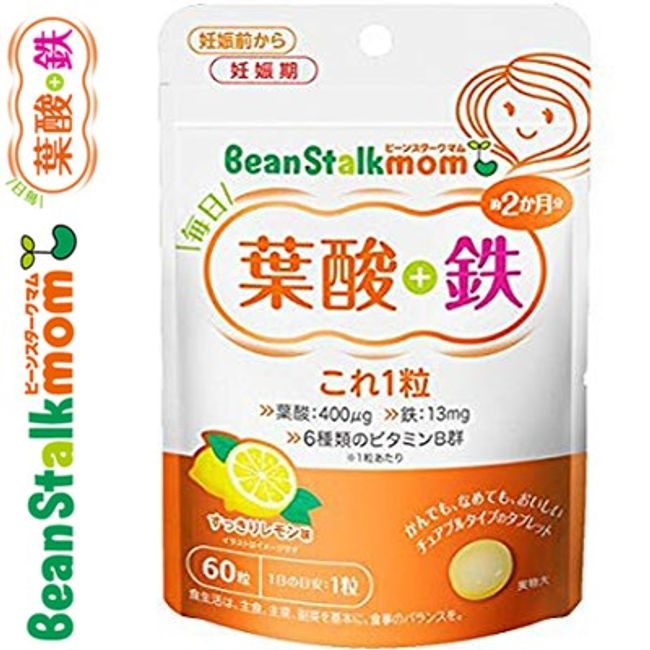 Bean Stark Mom Daily Folic Acid + Iron 60 tablets *Snow Brand Bean Stark Bean stalk Mama Supplement Children Supplement Nutritional Supplement
