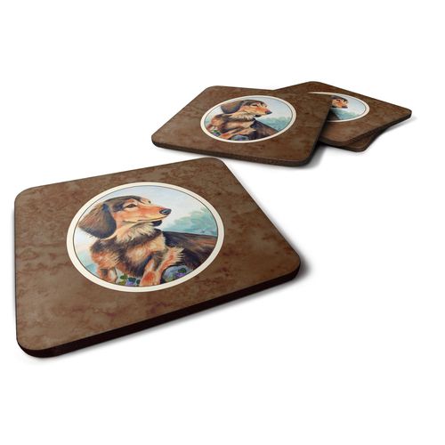 Caroline's Treasures Long Hair Chocolate And Cream Dachshund Foam Coasters (Set of 4), 3.5", Multicolor