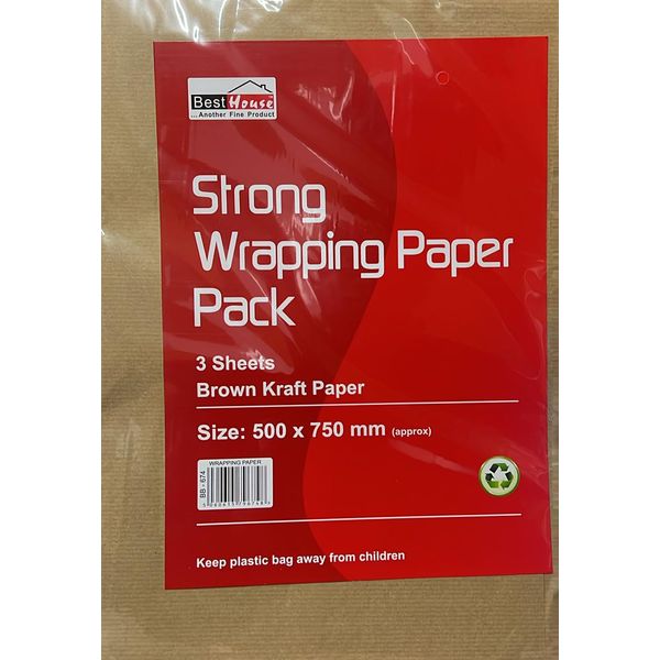 Orion Stationery 3 Sheets Strong Brown Kraft Wrapping Paper Pack - 500 X 750 mm, Kraft Paper Ideal for Packing, Moving, Gift Wrapping, Postal, Shipping, Parcel, Wall Art, Crafts, Table Cover/Runner