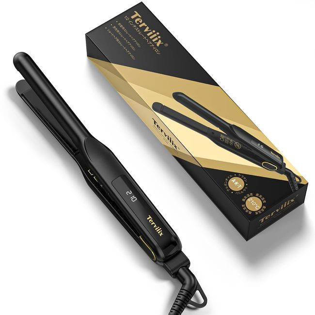 Terviiix Straightening Iron, 0.6 inch (15 mm) Hair Iron, Men's Hair Iron, Straightener, 2-Way Curl, Fast Heating in 10 Seconds, Portable Mini Hair Iron, 10 Temperature Settings of 24.4 - 422°F (120 - 210 °C), Suitable for Overseas Use, Includes Heat Resis