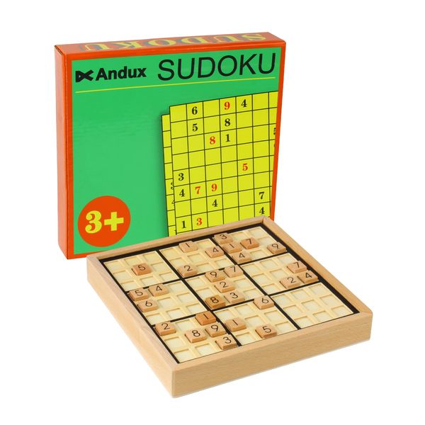 Andux Sudoku Puzzle Board Game with Drawer Wooden Number SD-02 (Black)