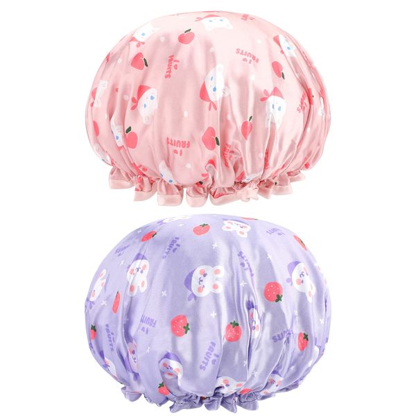 G2PLUS 2PCS Elastic Kids Bath Caps, Double layer Baby Bathing Shower Caps, Reusable Children Waterproof Cartoon Hat for Kids