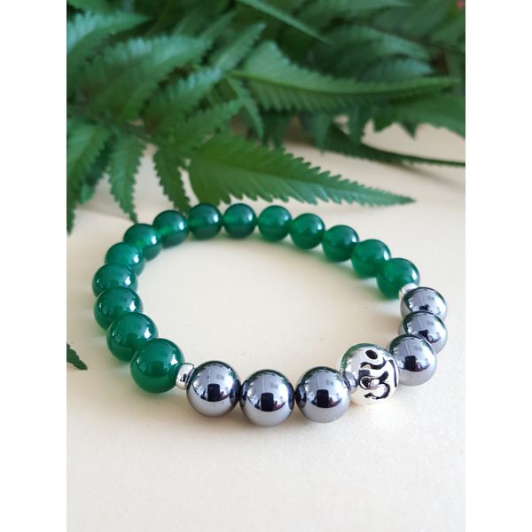 Buddhist bracelet, prayer bead bracelet, evil spirit exorciser, green onyx &amp; terahertz (999 purity, grade A) and Omja (silver 925) prayer bead bracelet containing all the energy and sound of the world of law