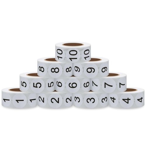 Hybsk Number Stickers 1-10 1" Inch Round Office Warehouse Organization Inventory Storage Labels - 500 per roll 5000 Total Stickers (Gloss Paper)