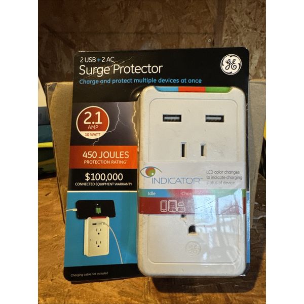 GE 2 USB + 2 AC Surge Protector with Eye Indicator Technology