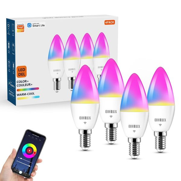 OHLUX Smart Candelabra Led Light Bulbs, 4W 40 Watt Equivalent E12 Base Led Bu...