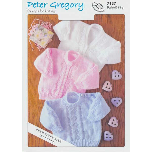 Peter Gregory Double Knitting DK Pattern Sweaters & Cardigans Including Premature Size (7137)