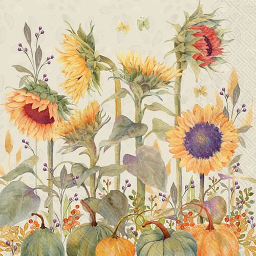 Boston International IHR Floral Fall Autumn Thanksgiving 3-Ply Paper Napkins, 5" x 5", Sunflowers