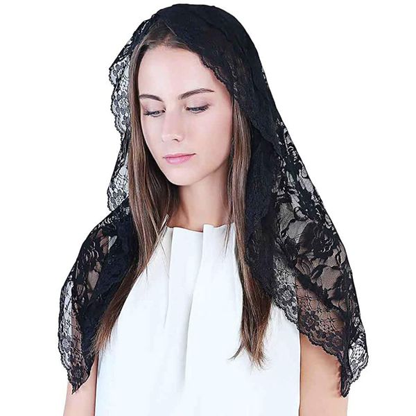 CICILIAYA Mantilla Veil Mass Veil Chapel Veil Lace Veil Black Veil White Veil Shoulder Length Vails Women's Church Veils Soft Veil For Church Latin Mass Girls First Communion Gifts(Black)