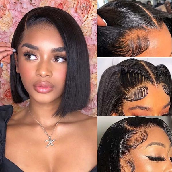 Ustylish Bob Wig Human Hair 13x4 HD Lace Front Wigs Human Hair 180% Density Bob Wigs Human Hair for Black Women Bob Wig Lace Frontal Wigs Human Hair Pre Plucked with Baby Hair Natural Color 10 inch