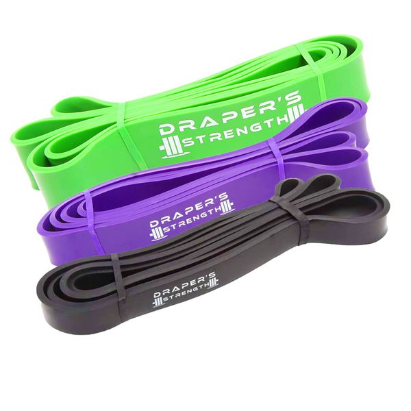 Set of 3 Pull-up Exercise Bands - Moderate to Heavy Resistance (10-120 Lbs) Free Workout Guide