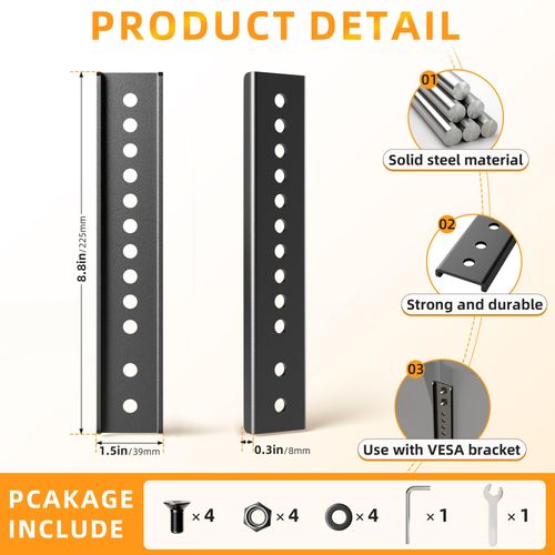 HEIWUKONG TV Mount Bracket Extenders, TV Wall Mount Extension Bracket for VESA TVs Ceiling Mount,Adjustable TVs Mount Extension Arms to Lower Height, 2PCS,Black