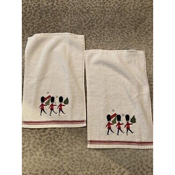 Embroidered Hand Towels W/Toy Soldiers & Christmas Trees Made By Art Deco Home Y