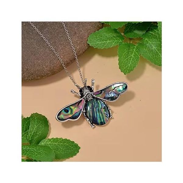 Abalone Shell Bee Necklace, Black Austrian Crystal, 50.8 cm Length, with Gift Box