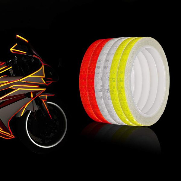 6 Rolle Reflektorband Selbstklebend für Auto und Fahrrad, Reflektor Wasserdicht Sicherheit Markierung Band Warnklebeband Nacht Reflektor Streifen Tape (Rot Weiß Gelb / 1CM * 8M)