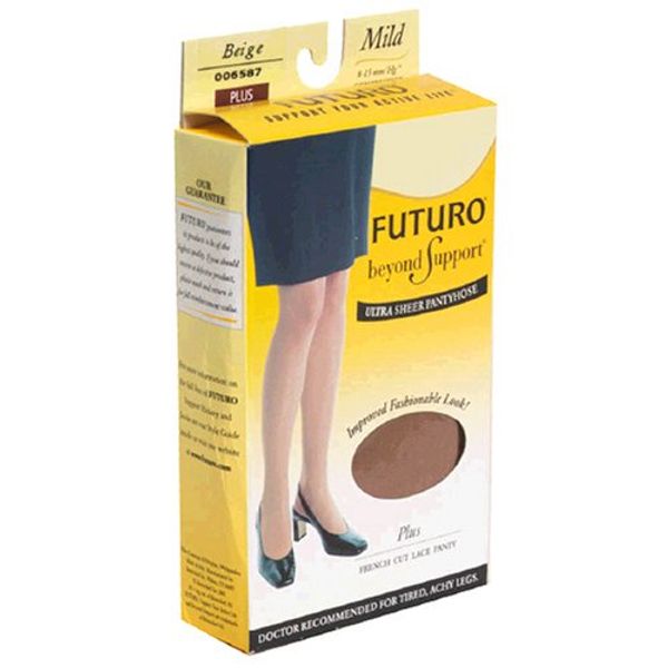 Futuro Beyond Support Plus, Nude, Mild, Ultra Sheer, French Cut Lace Panty, 1 Pair