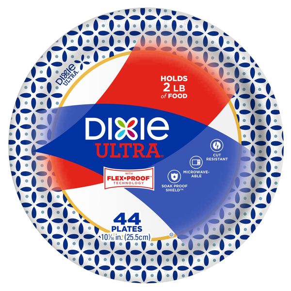 Dixie Ultra Paper Plates, 10 1/6 inch Dinner Size Printed Disposable Plates, 44 Count, (1 Pack of 44 Plates), Packaging and Design May Vary