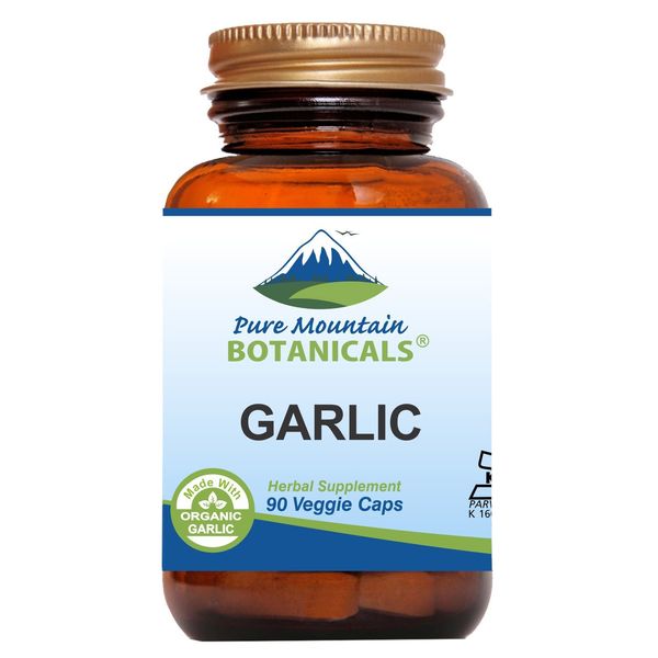 Pure Mountain Botanicals Garlic Pills - Kosher Vegan Capsules with 500mg Organic Garlic Allium Sativum Supplement