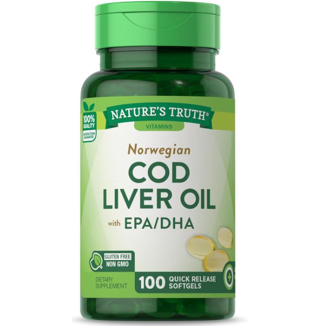 Nature's Truth Norwegian Cod Liver Oil w/ EPA/DHA, 100 Softgels 840093101495VL