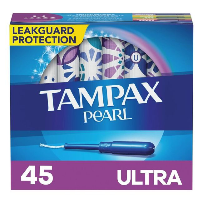 Tampax Pearl Ultra Absorbency Tampons, Unscented, 45 Count, LeakGuard Protection