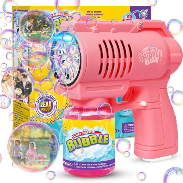 Panamalar Automatic Bubble Machine Bubble Gun for Kids, 10000+ Rich Bubbles/Min Bubble Maker Toy, 130ml Solution Portable Bubble Blower Machine with Lights for Outdoor Garden Party Wedding Gift