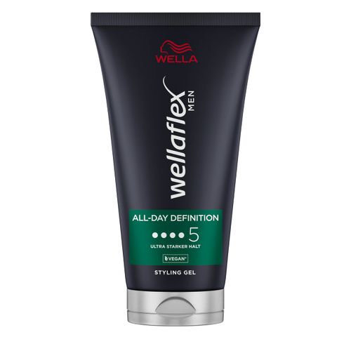 Wellaflex Men All-Day Definition Gel, Ultra Strong Hold Styling Hair Gel, Vegan Hair Gel, Dermatologically Tested & Free from Silicones, 150 ml