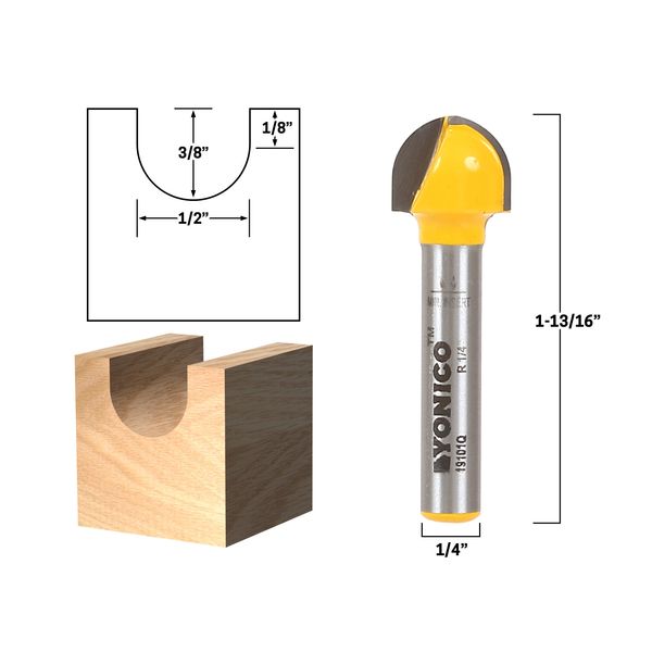 1/2" Diameter Core Box Router Bit - 1/4" Shank - Yonico 19101q
