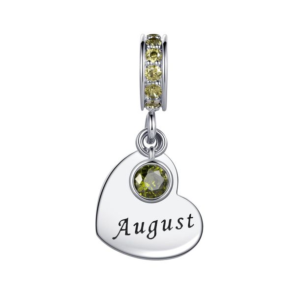 MiniJewelry August Spring Green Cubic Zirconia Birthstone Heart Dangle Charm Compatible with Pandora Charms Bracelets