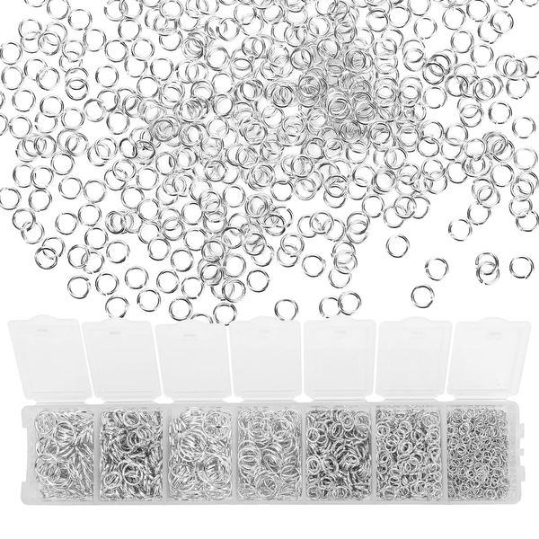 Sibba 1500 Pcs Jump Rings for Necklace Jewelry Making Keychain Silver Key Chain Links Tools Crafts Split Open Connectors Repair Kit Stainless Steel Opener Keyrings Jewellery Findings