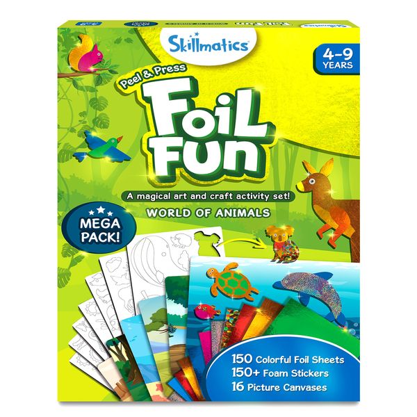 Skillmatics Art & Craft Activity - Foil Fun Animals Mega Pack, No Mess Art for Kids, Craft Kits & Supplies, DIY Creative Activity, Christmas Gifts for Boys & Girls Ages 4, 5, 6, 7, 8, 9, Travel Toys