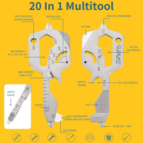 20-in-1 Key Shaped Pocket Multi Tool -2Pack Versatile EDC Gadgets, Bottle Opener Keychain, Screwdriver Keychain, Ideal Gifts Multipurpose Tool, Compact EDC Keychain, Silver