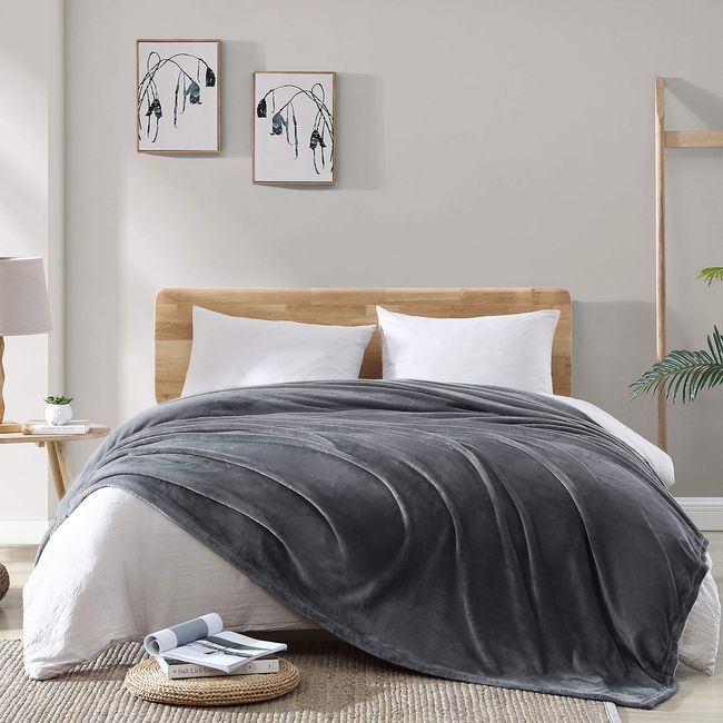 Hansleep Blanket, Microfiber, Soft, Warm, Flannel, Washable, For Air Conditioning, Lightweight, Breathable, Thin, Anti-Static, For Summer or Winter, Suitable for All Seasons, Single Size, 55.1 x 78.7 inches (140 x 200 cm), Gray