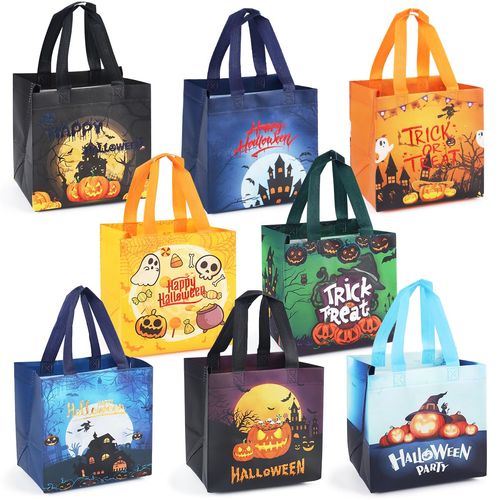 PARSUP 8PCS Halloween Bags, 21×20×15cm. Halloween Bronzing Tote Bags with Handles, Gift Bags, Multifunctional Non-Woven Halloween Bags for Gifts Wrapping, Trick or Treat, Halloween Party Supplies