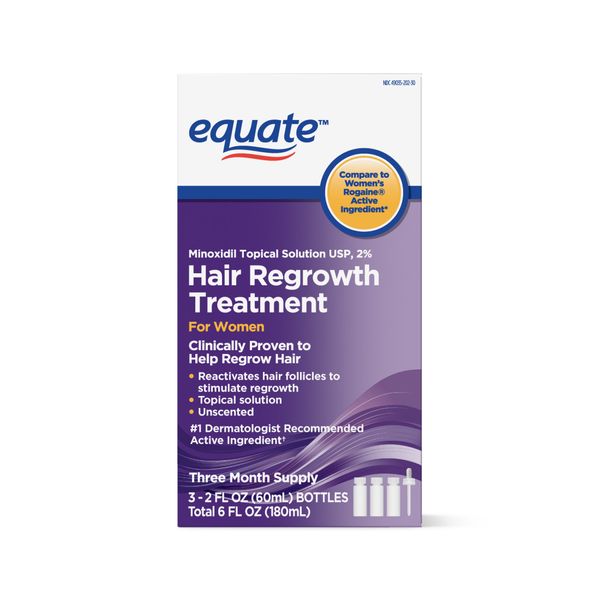 Equate - Hair Regrowth Treatment for Women with Minoxidil 2%, 3 Month Supply( 3 - 2oz bottles )