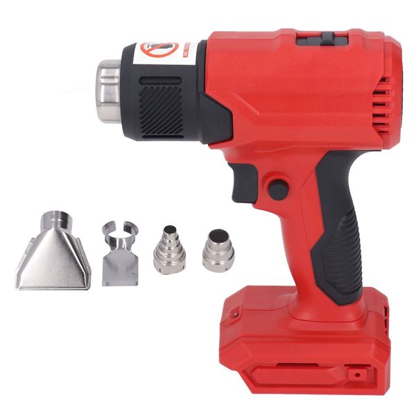 Heat Gun,300℃ - 580℃ Cordless Hot Air Gun Kit Fast Heating,Adjustable Temperature,Portable Handheld Rechargeable Heating Machine with 4 Nozzles,for Packaging,Crafts(red)