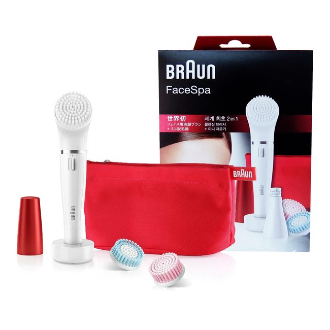 Braun FaceSpa 852 (Japanese Edition) Women's Miniature Epilator, Electric Hair Removal, with 2 Facial Cleansing Brushes, Beauty Pouch and Stand