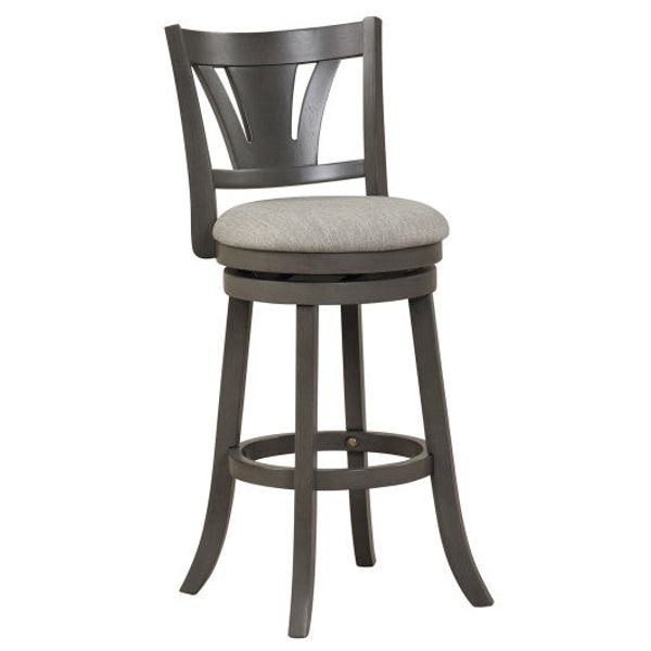 30.5 Inch Swivel Bar Stool with Backrest Soft Cushioned Seat and Footrest Gray-30.5 inches